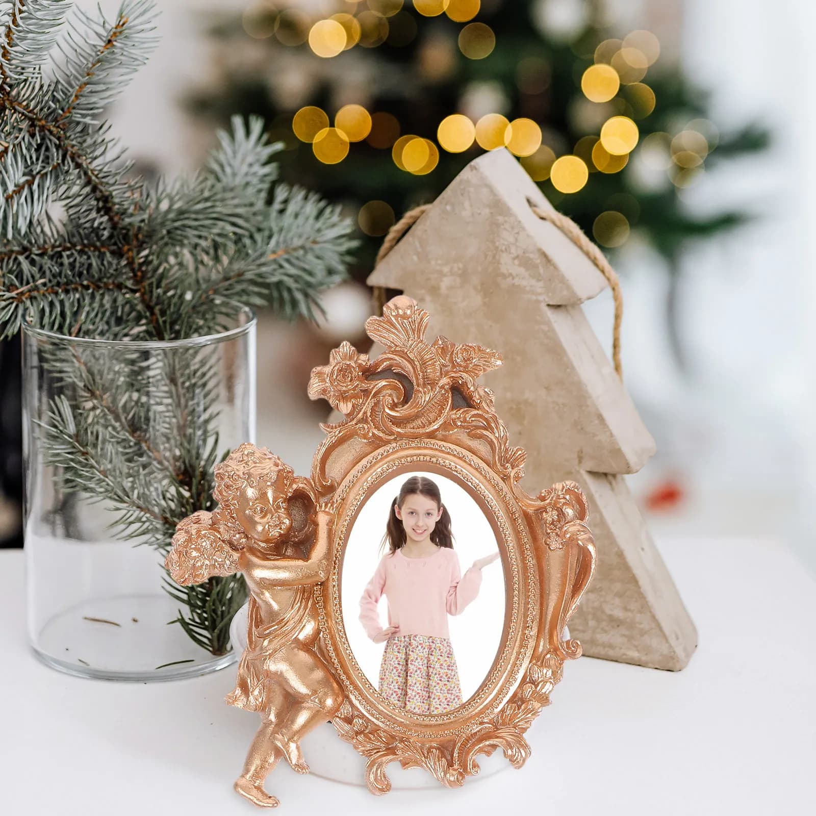 Decorative Resin Angel Photo Frame Cute Tabletop Photography Display Holder Angel-Themed Picture Frame for Home Office Coffee