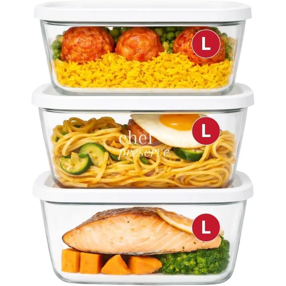 Set di 3 Grandi Contenitori in Vetro con Chiusura Sottovuoto per Preparazione Pasti e Conservazione Alimenti, Compatibili con Sigillatrici Manuali