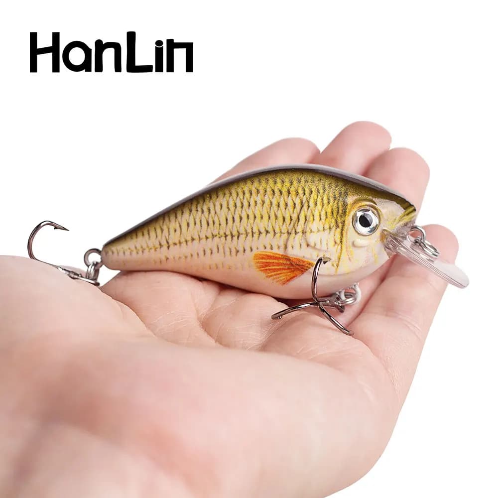 Hanlin Esche Artificiali Galleggianti per Bass, Crankbait da Pesca, Esca per Luccio 60mm 13g, Vivid Game Wobbler, Attrezzatura da Acqua Dolce