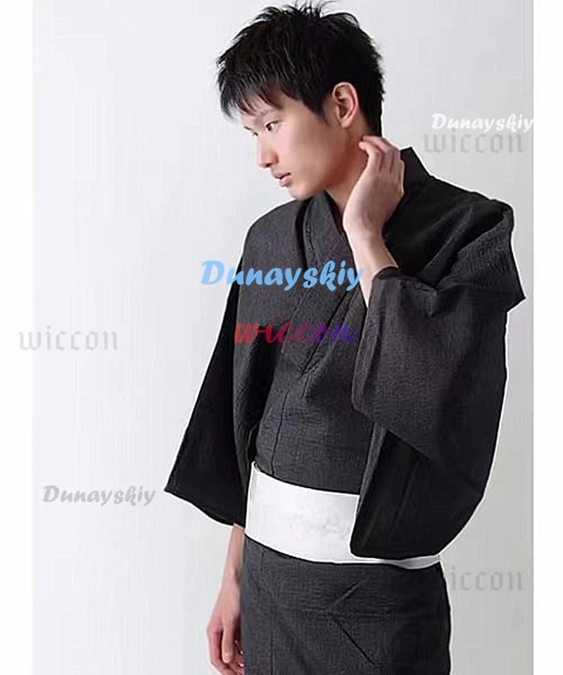 CosplayTraditional Japanese KIMONO Fashion Costume YUKATA Summer Man Long Dresses with Belt Pigiama Men's Night Bathrobe Set