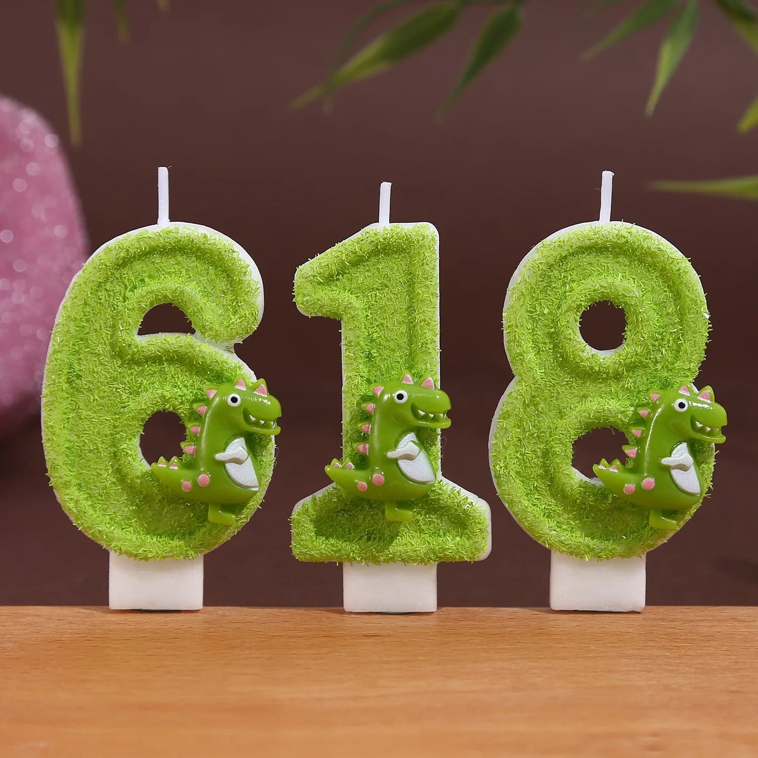 Creative Green Dinosaur Digital Candle Birthday Cake Plugin