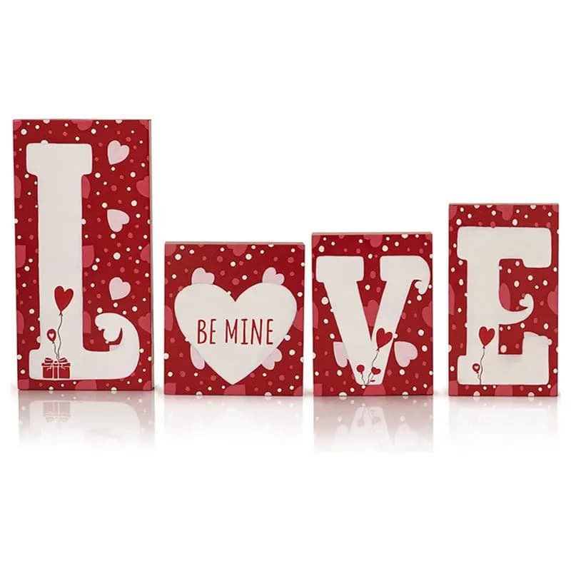 AEE2-Decorazione Romantica a Forma di Cuore per San Valentino, Blocchi di Legno con Lettere, Ornamenti per Caminetto, Decorazione Romantica
