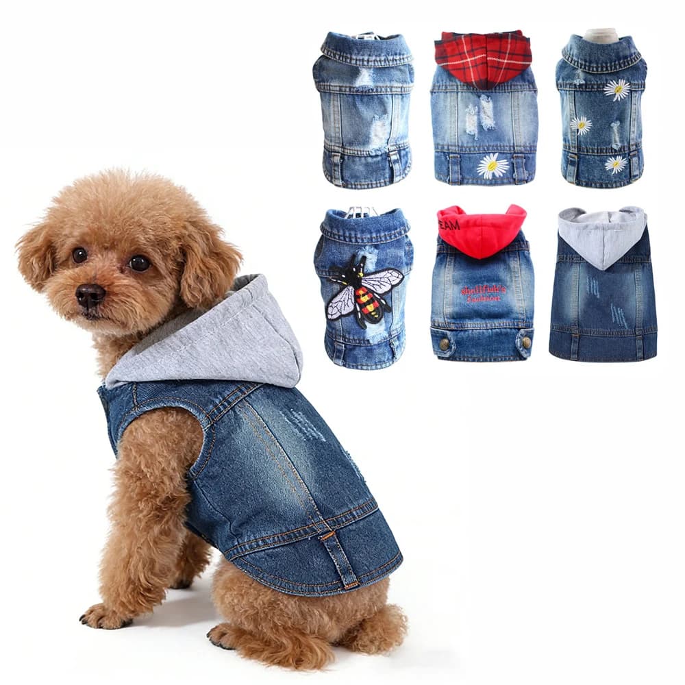 Serie di jeans estivi Camicia per cani Vestiti di jeans per cani di piccola taglia Cucciolo di chihuahua Giacca da cowboy Bulldog francese Vestito Costumi per gatti