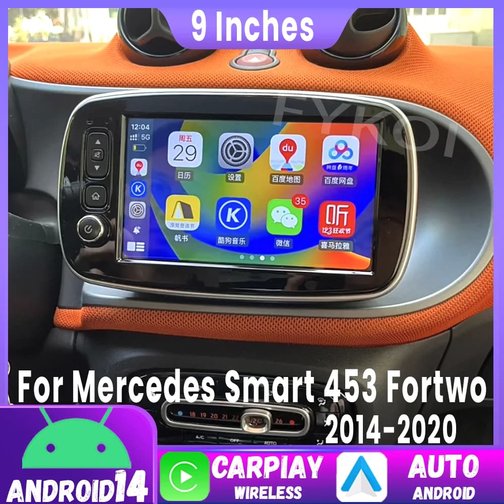 Android 15 CarPlay For Mercedes Smart 453 Fortwo 2014-2020 Bluetooth Multimedia Reader GPS Navigation DSP 4G Stereo QLED Screen