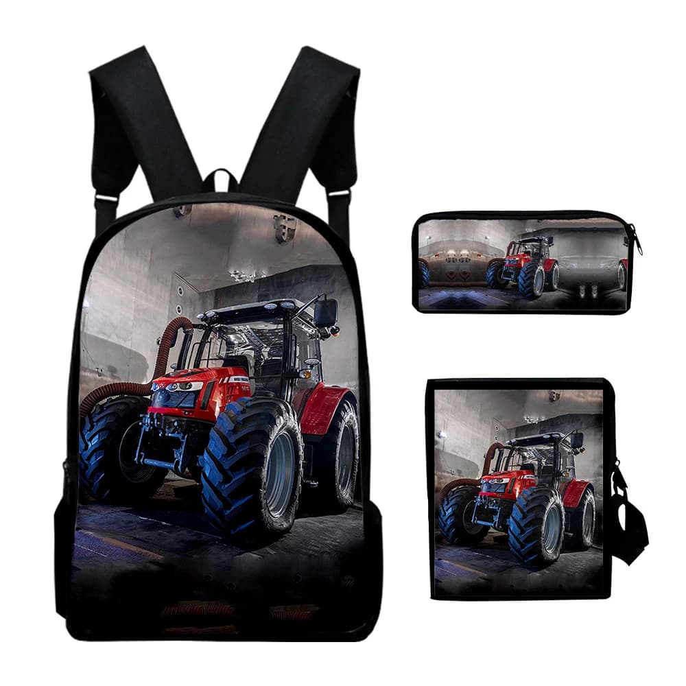Classic Popular tractor pattern 3D Print 3pcs/Set pupil School Bags Laptop Daypack Backpack Inclined shoulder bag Pencil Case