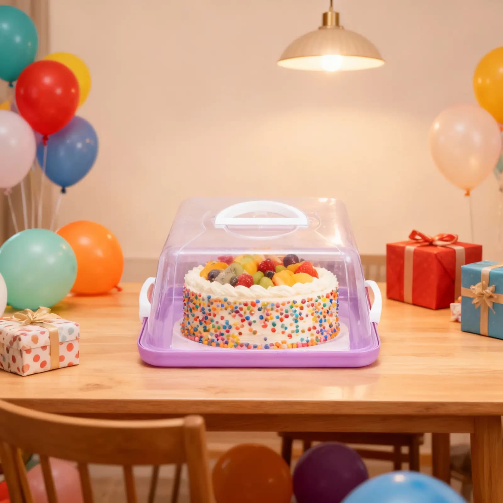 Food Grade Plastic Cake Container with Airtight Cover and Ergonomic Handle for Cakes, Pastries, Desserts and Sweet Conservation