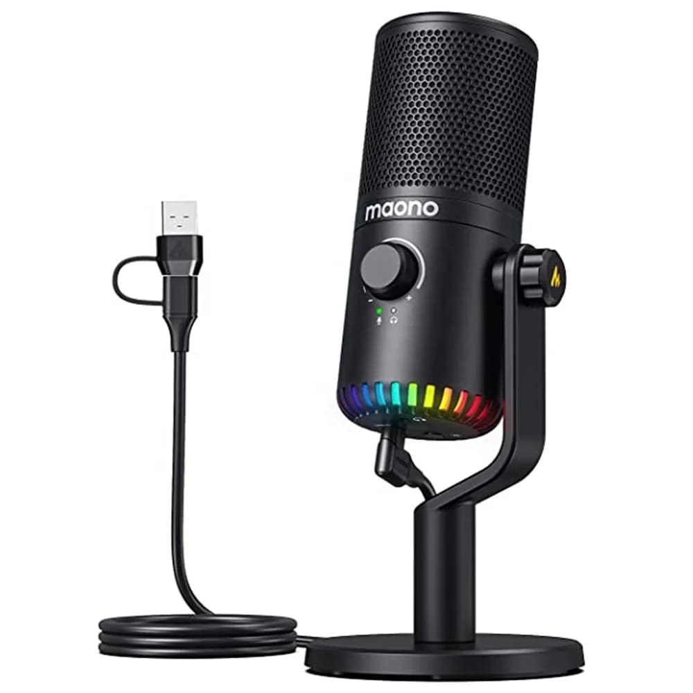 MAONO PC Programmable RGB Gaming Microphone for PC Gamer YouTube Podcast Mic Mute Headphone Jack Gain USB Condenser Microphones