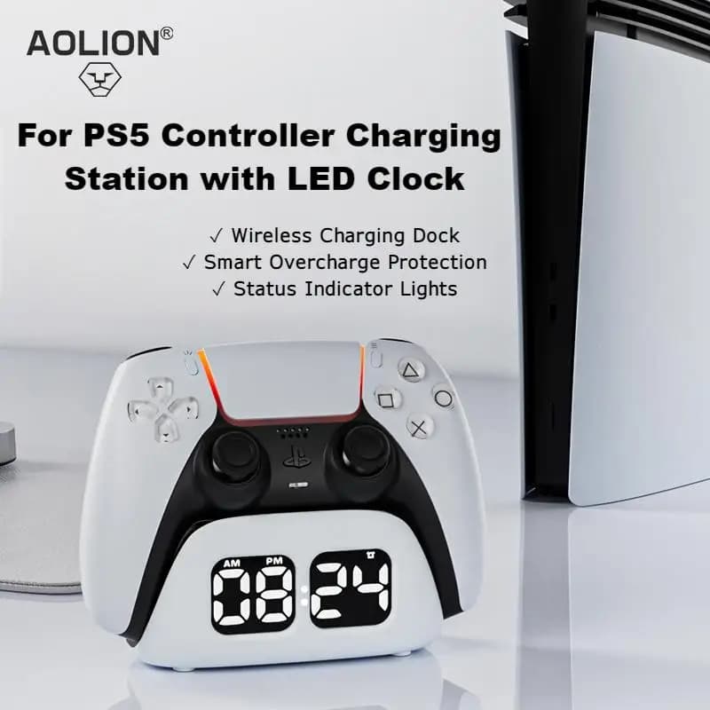 AOLION Per PS5 Controller Orologio Base di ricarica per PlayStation Edge Caricatore di ricarica rapida wireless Accessorio base di archiviazione desktop