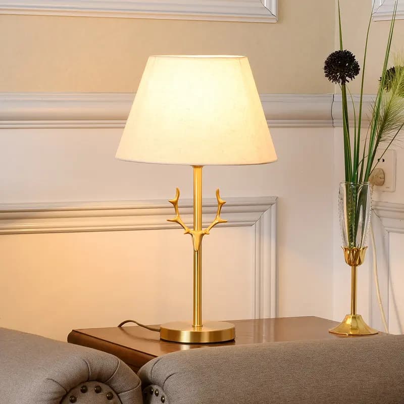 Lampade da Tavolo in Rame Puro per Soggiorno, Camera da Letto, Comodino, Ristorante, Studio, Hotel - Luci da Scrivania Creative e Artistiche a Forma di Corno di Cervo in Stile Nordico