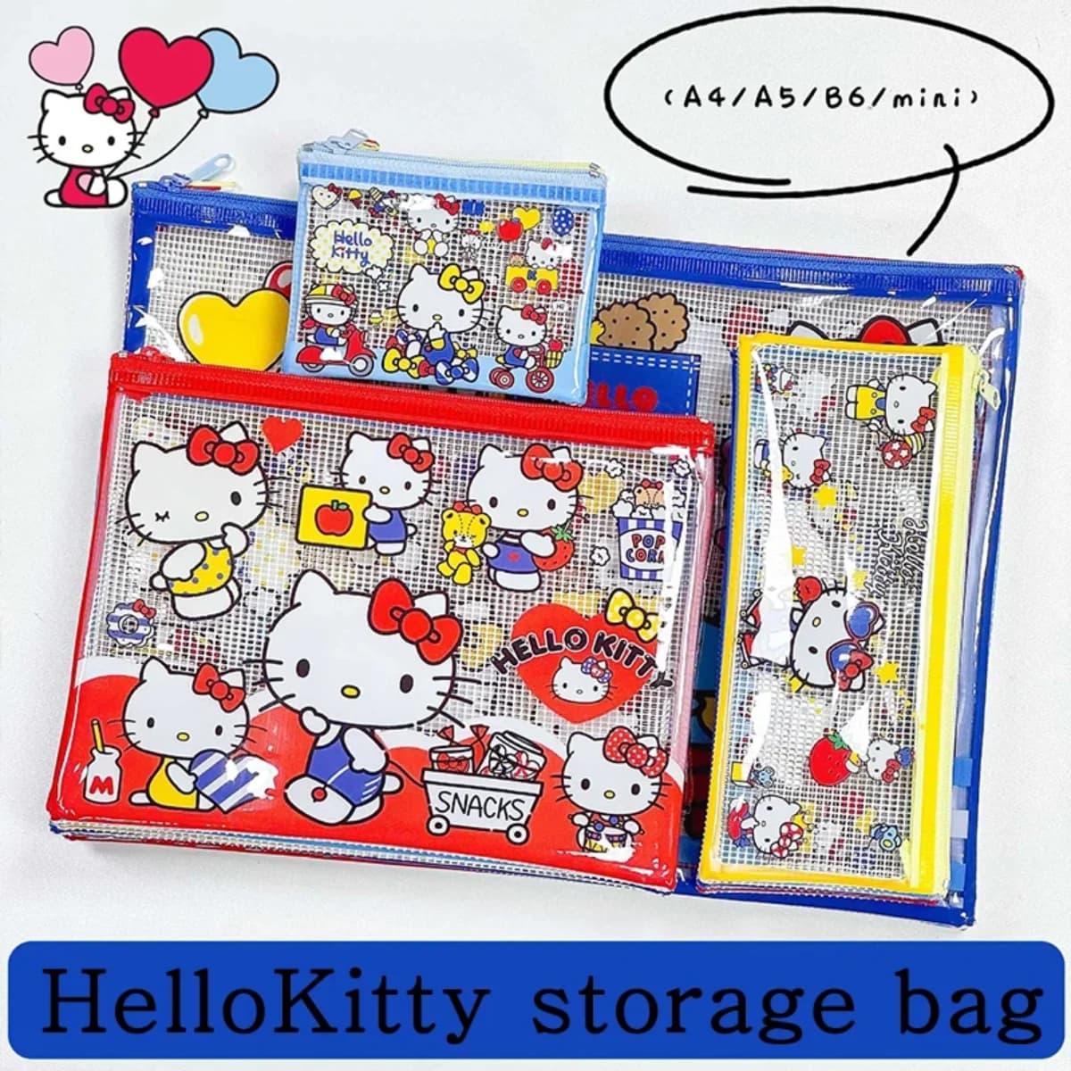 1/4 Pezzi Nuovo Astuccio Portamatite Hello Kitty Anime Cartoon, Borsa Multiuso in PVC Impermeabile, Idea Regalo