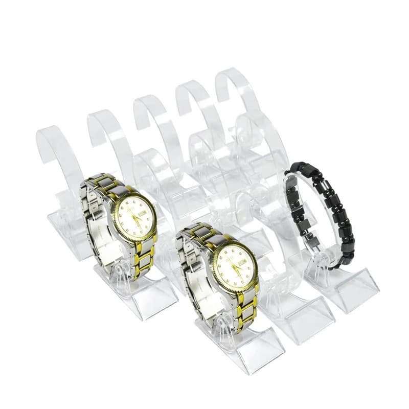Espositore per orologi in acrilico da 10 pezzi, organizer per bracciali, espositore trasparente per gioielli e orologi