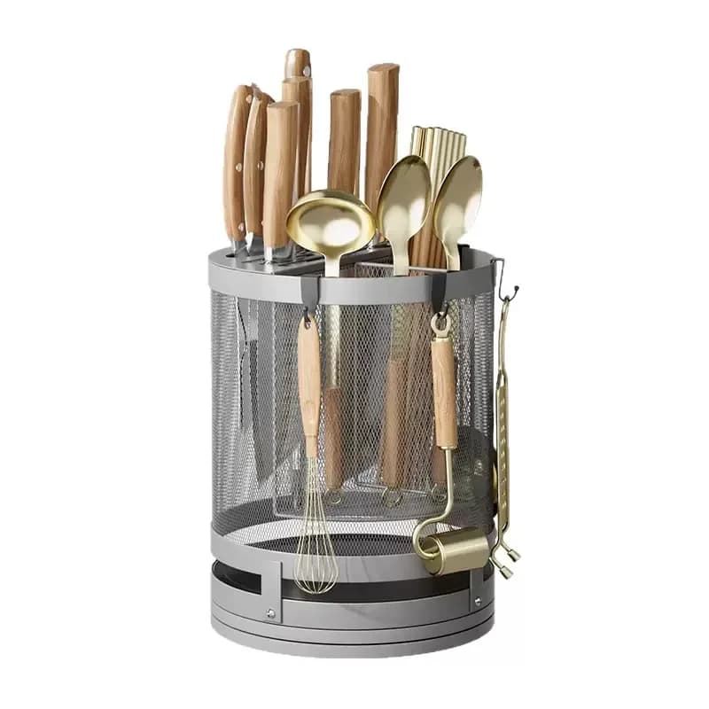 Portacoltelli Girevole a 360 Gradi in Acciaio Inossidabile Moderno, Tipo da Pavimento Non Pieghevole, Porta Utensili da Cucina per Bacchette/Cucchiai