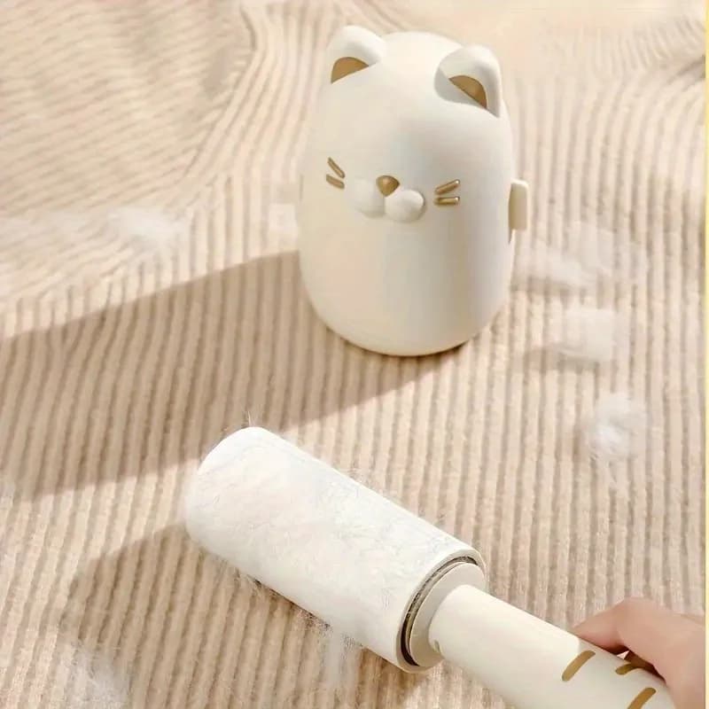 Simpatico rullo per pelucchi a forma di gatto con carta antipolvere Spazzola portatile per rimozione peli di animali domestici con rullo appiccicoso per vestiti e divani