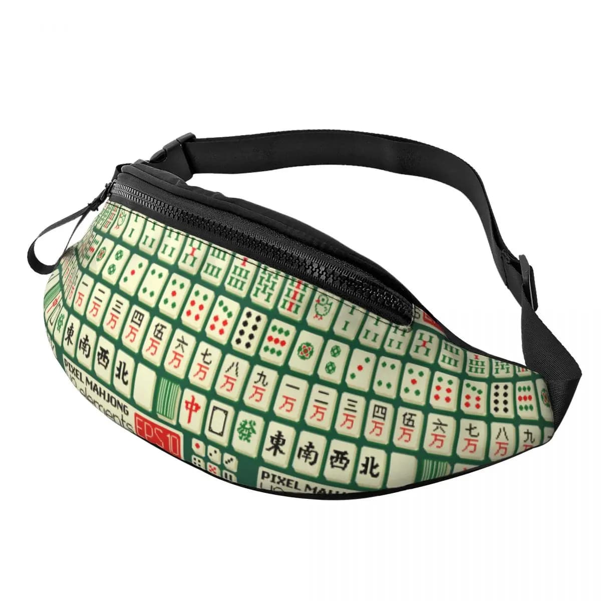 Custom Mahjong Tile Game Pattern Fanny Pack Men Women Crossbody Waist Bag for Cycling Camping Phone Money Pouch