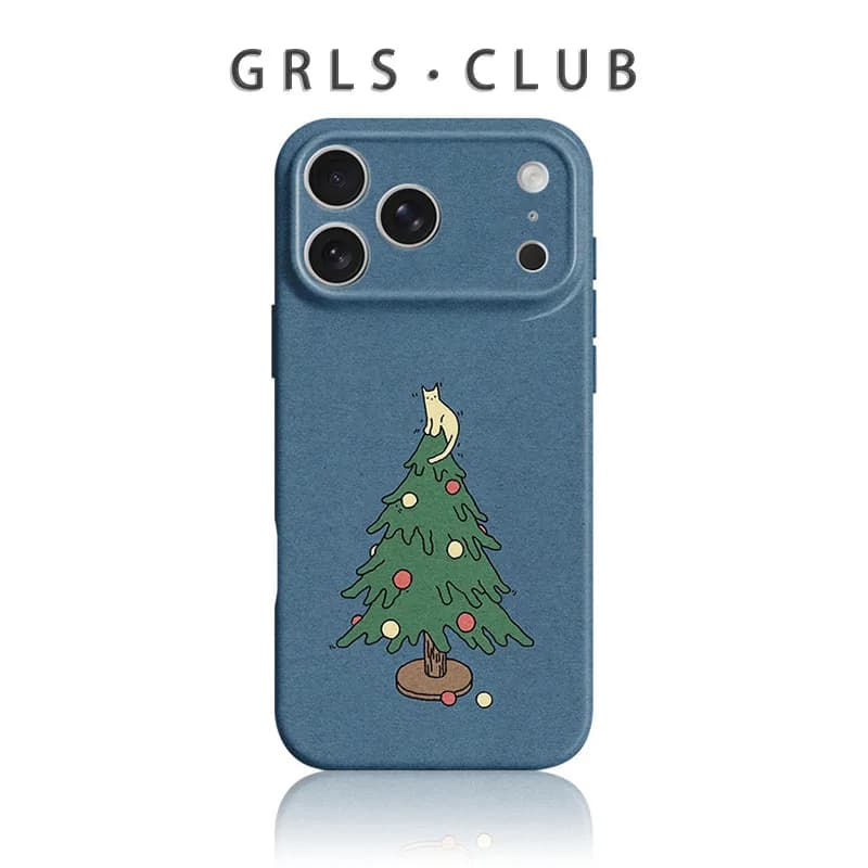 Custodia per iPhone 17 Pro Max con Gatto Carino e Albero di Natale, Cartone Animato Opaco Antiurto Compatibile con iPhone 16 15 14 13 12 11