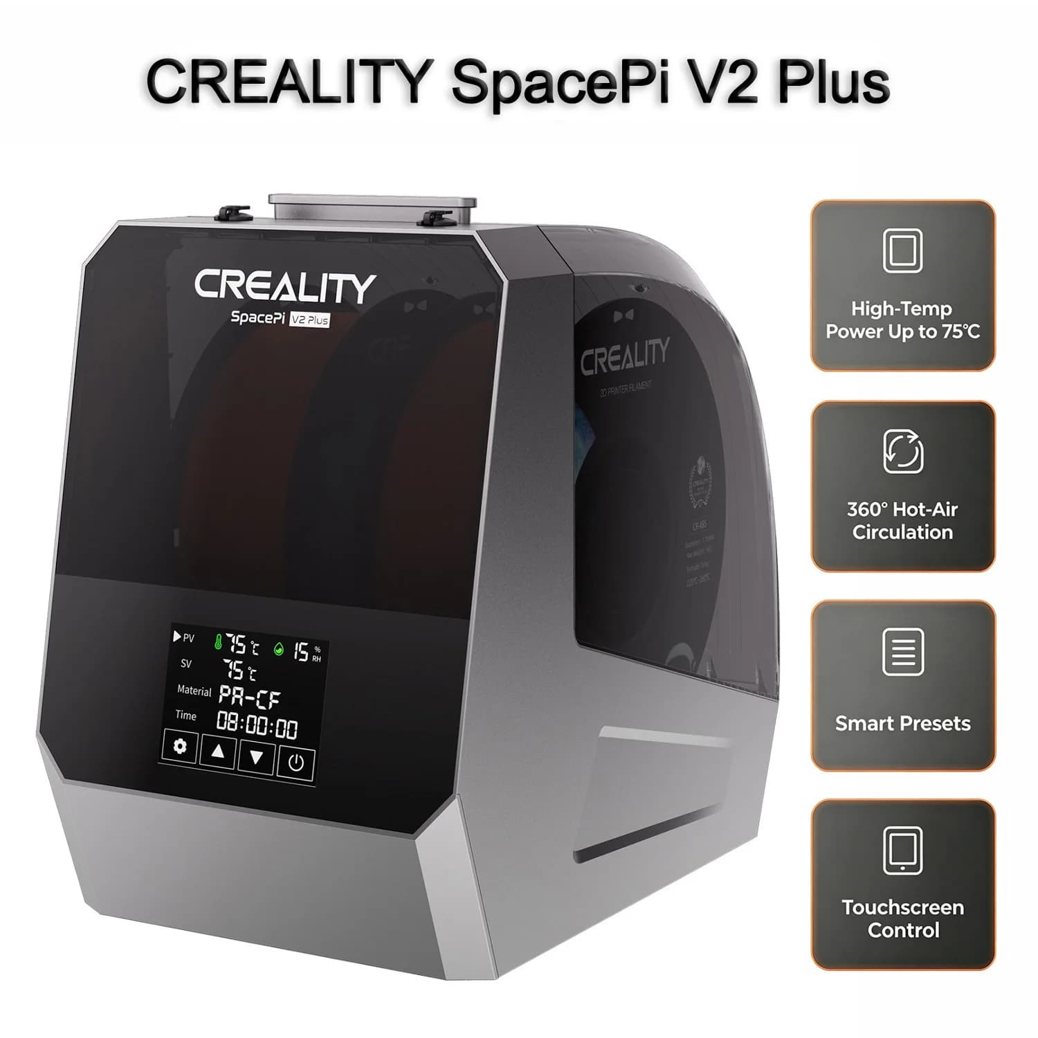 CREALITY Space Pi V2 Plus Filament Dryer 2 Spools 3D Printer Filament Drying Storage Box 360° Fast Heating for PLA PETG ABS TPU