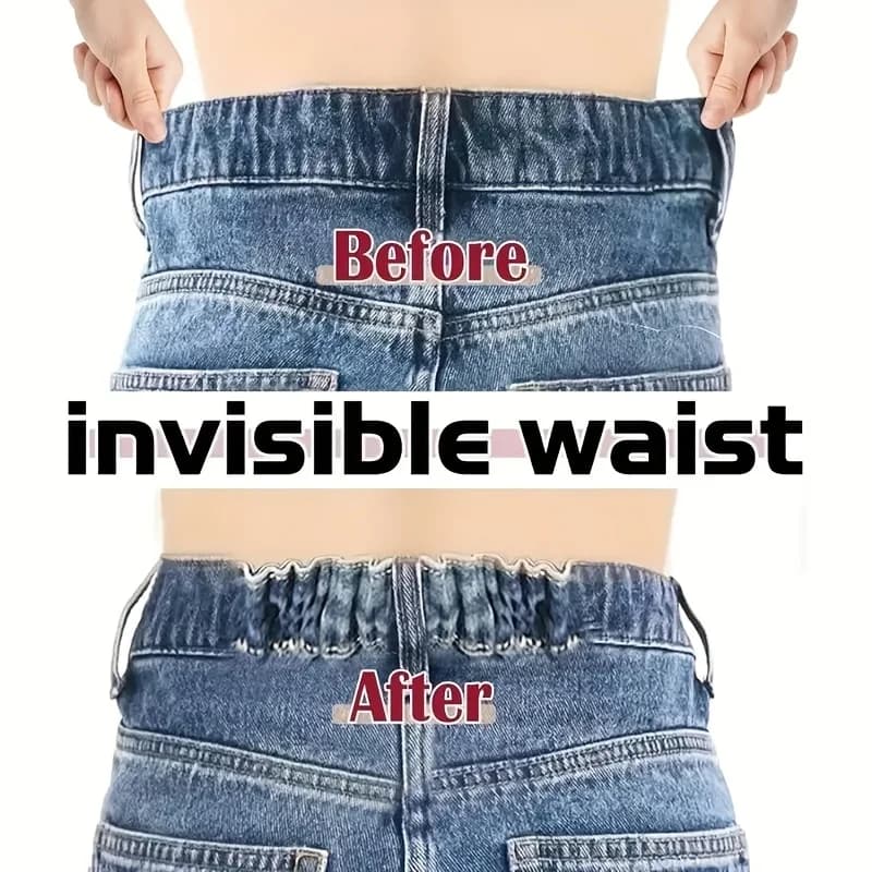 Adjustable men's and women's waistband set with 6-piece elastic band - Button Regulator for seamless pants