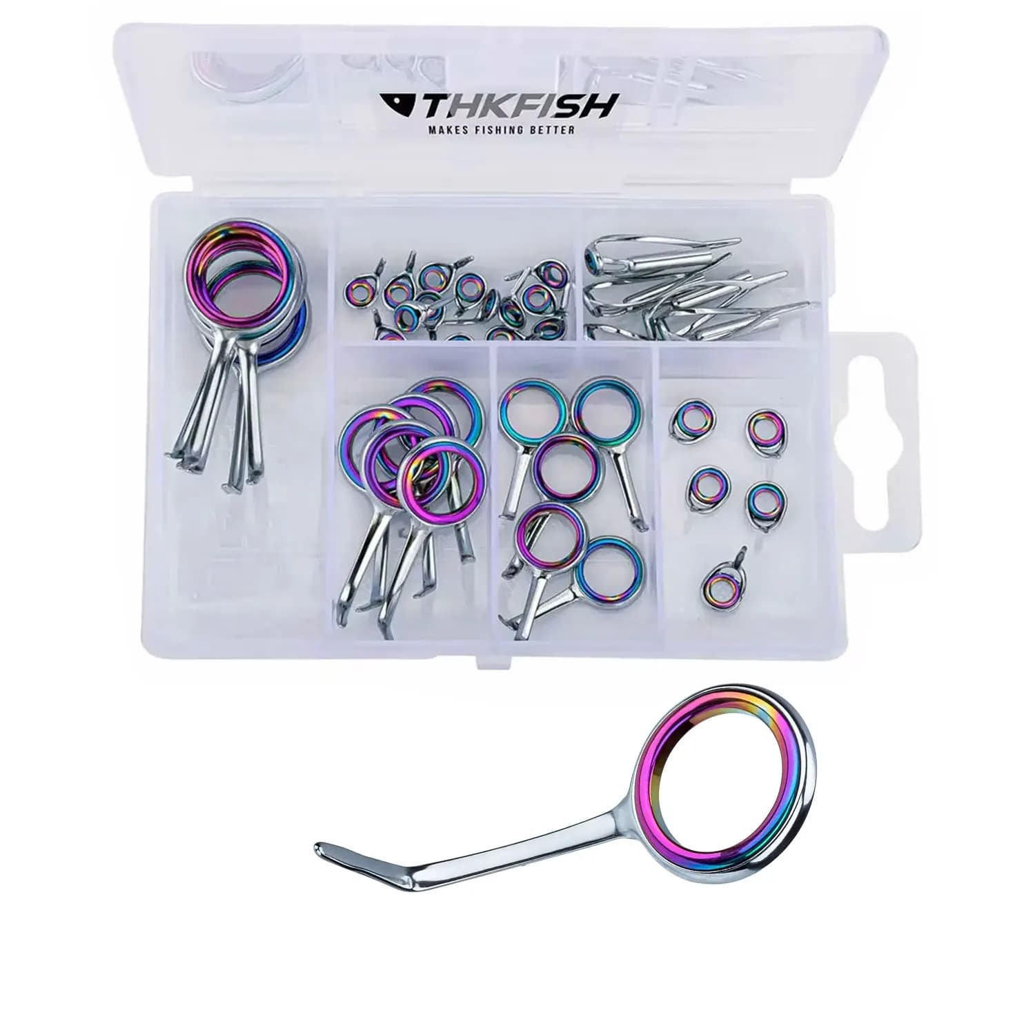 40 pcs colored fishing rod Guide Ring Kit stainless steel fishing rod guide tip top Fishing rod repair set Replacement set