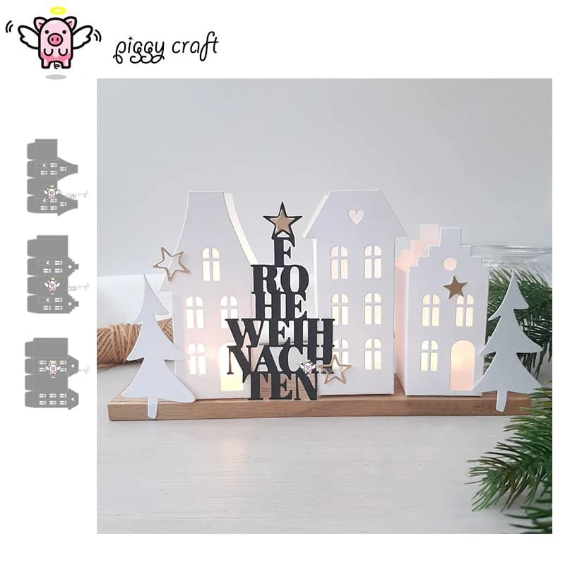 Piggy Craft metal cutting dies cut die mold 3D Christmas House Series Scrapbook paper craft knife mold blade punch stencils dies