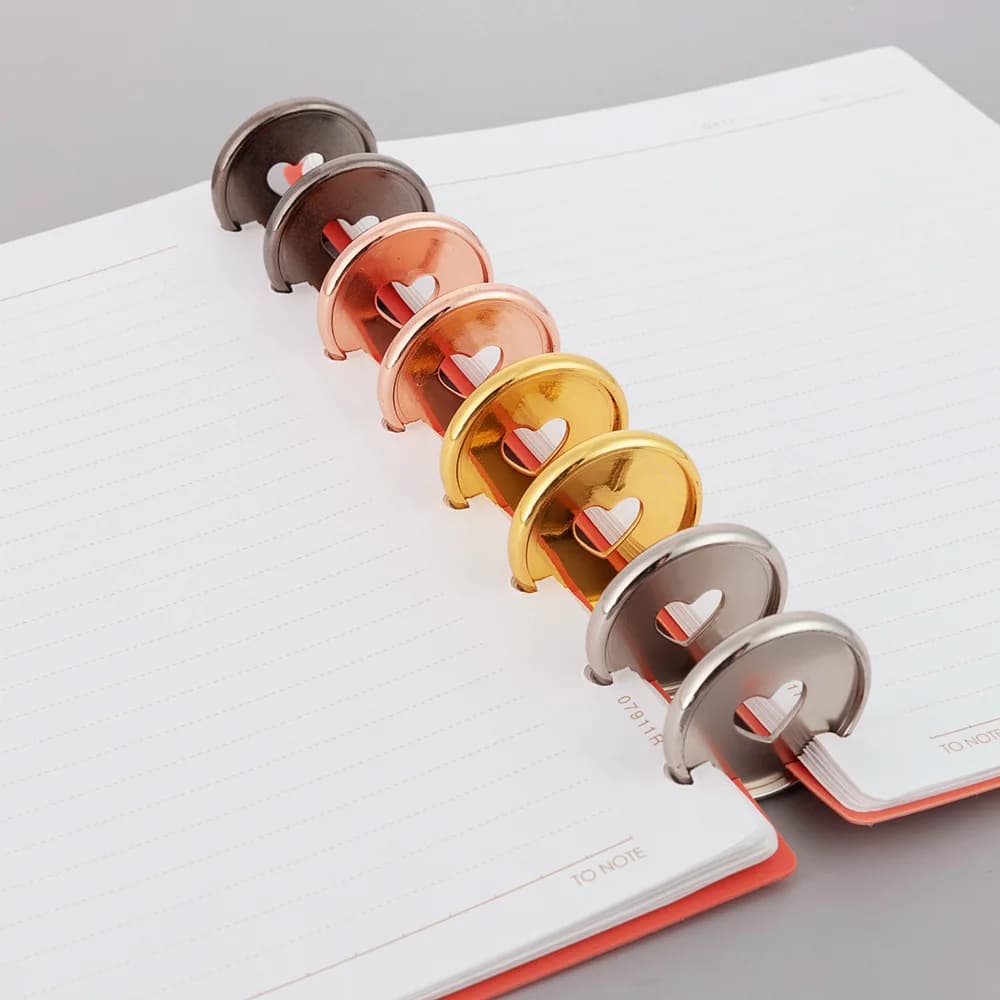 100 pz Rotondo Libro Rilegatura Dischi Discbound Raccoglitore Notebook Disco Anelli 28/35/24mm Dischi di Rilegatura a Forma di Cuore Fungo foro Planner