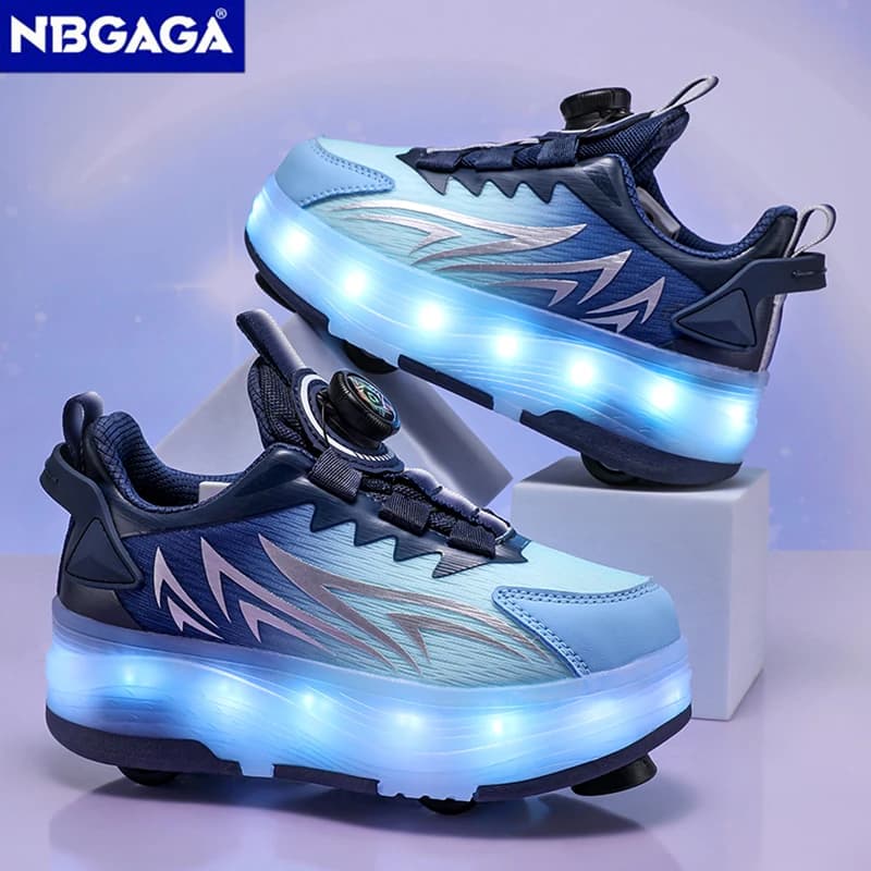 Light Skate Shoes With 4 Wheels Removable Bright LED Gymnastics Shoes For Kids Girls Sports Shoes With USB Charging