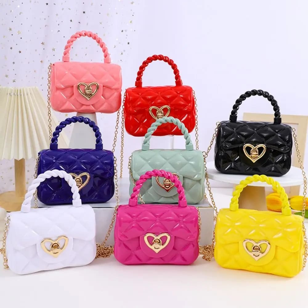 Borse a tracolla in pelle PU alla moda per bambini, borse a spalla a forma di cuore per ragazze, mini portamonete per bambini, borsa jelly, regali per bambini
