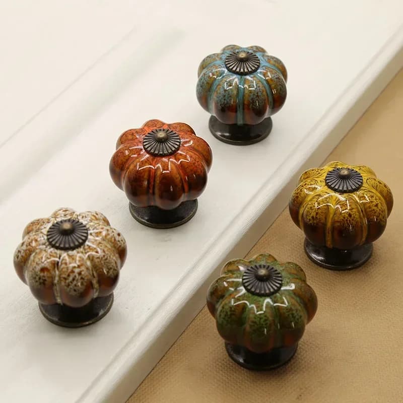 Maniglia a forma di zucca in ceramica con stampa leopardata Maniglie pastorali semplici a foro singolo Maniglie per cassetti, armadietti, porte, cassettiere, mobili