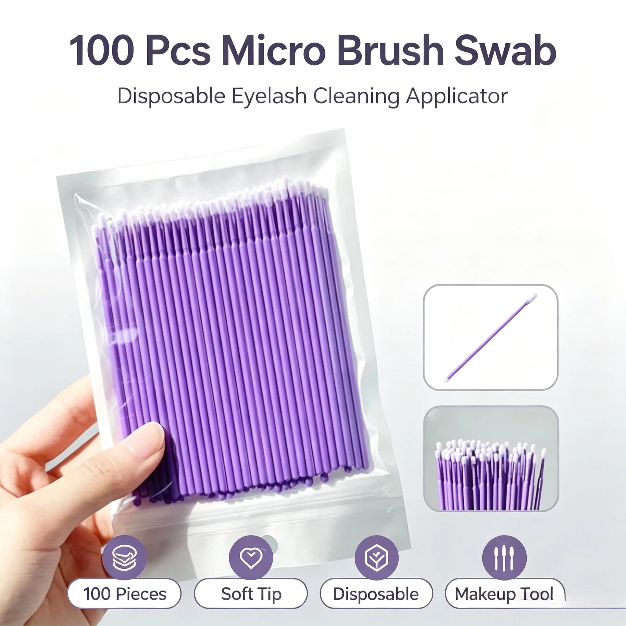 100 Pcs Disposable Micro Brush Lash Removing Swab Mascara Wands Applicator Eyelash Extension Makeup Tools Cleaning Brushes