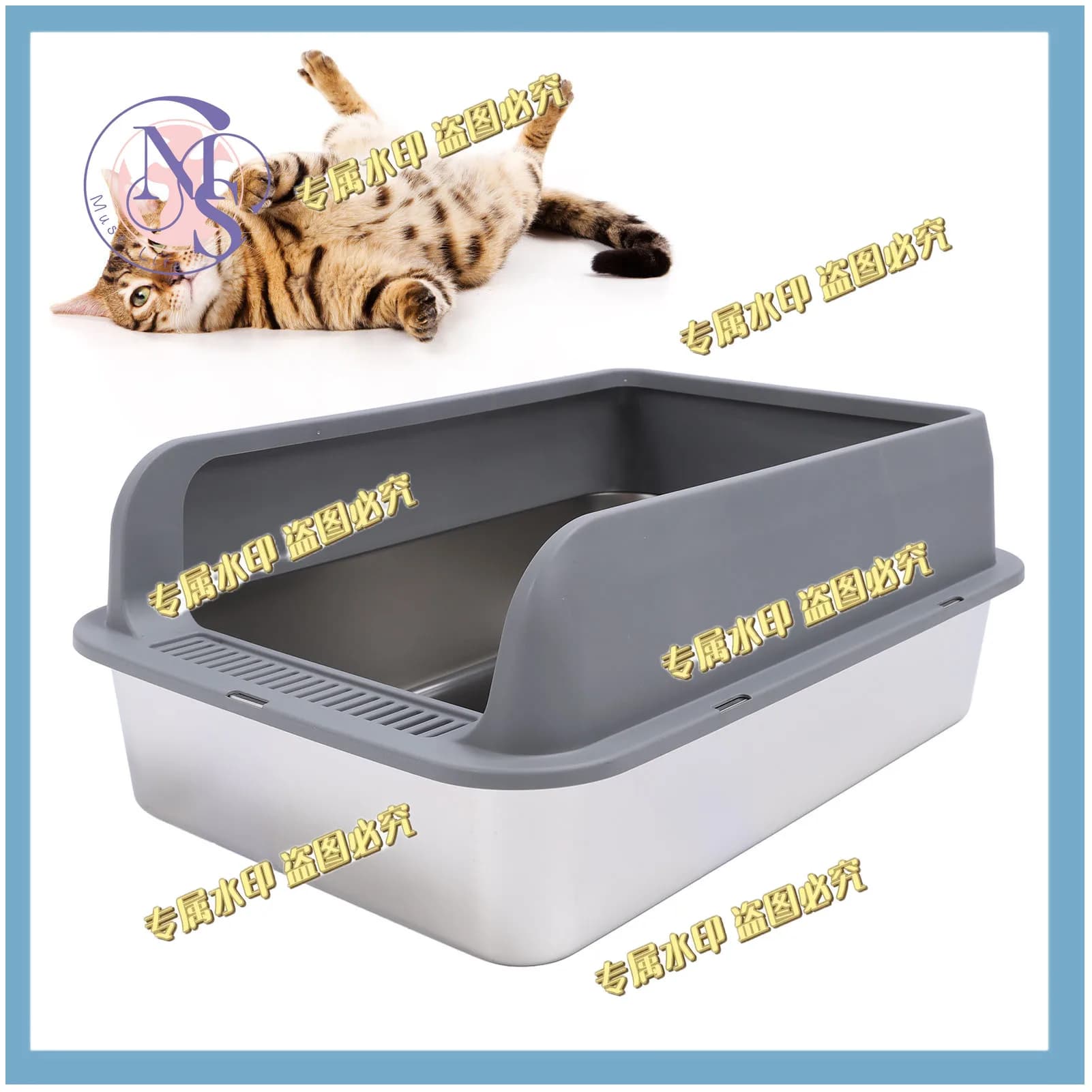 Cat Litter Box Stainless Steel Anti Splashing Odorless Easy to Clean High Sides Semi Enclosed Cat Litter Box with Lid for Cats