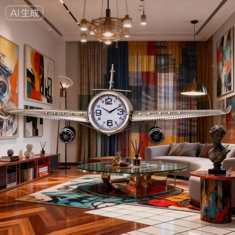 Orologi da Parete Silenziosi per Soggiorno, Orologi da Parete Creativi di Lusso a Forma di Aereo, Decorazione Artistica in Metallo per la Casa