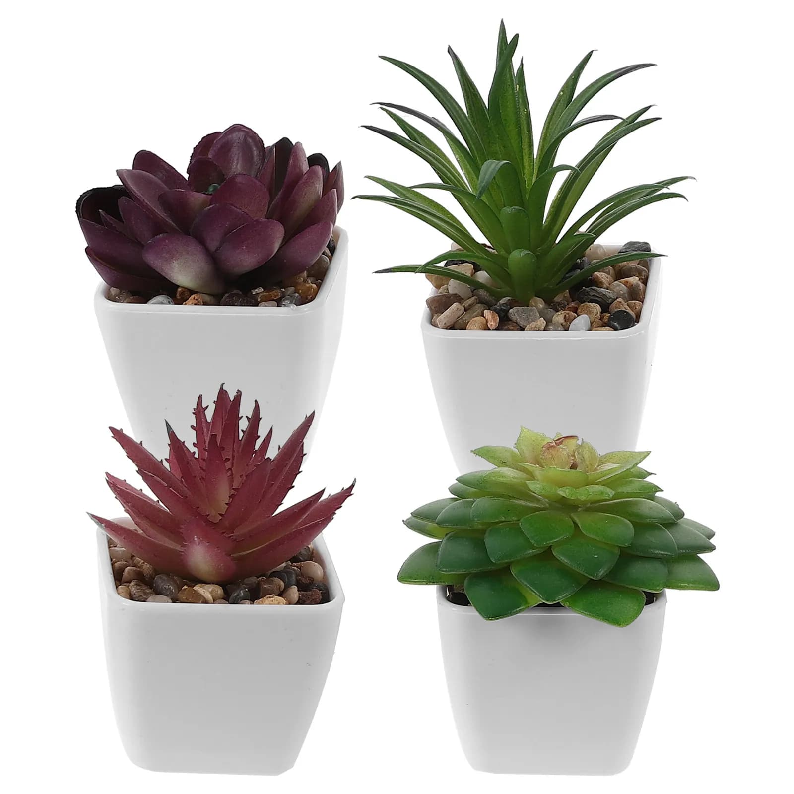 4Pcs Simulation Succulent Plants Artificial Potted Decor Miniature Bonsai Home Decoration Indoor Outdoor Artificial Succulents