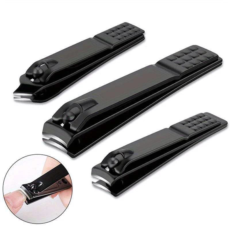 Tagliaunghie per unghie in acciaio inossidabile nero 1/3/4 pezzi con set di strumenti per manicure per lima per unghie per lucidatura di lime in vetro nano