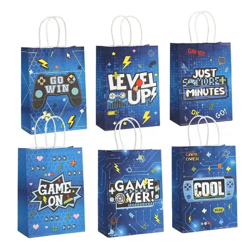 6/24 pieces video game on theme paper gift packing bag game on baby candy cookies bag boy birthday party decoration night