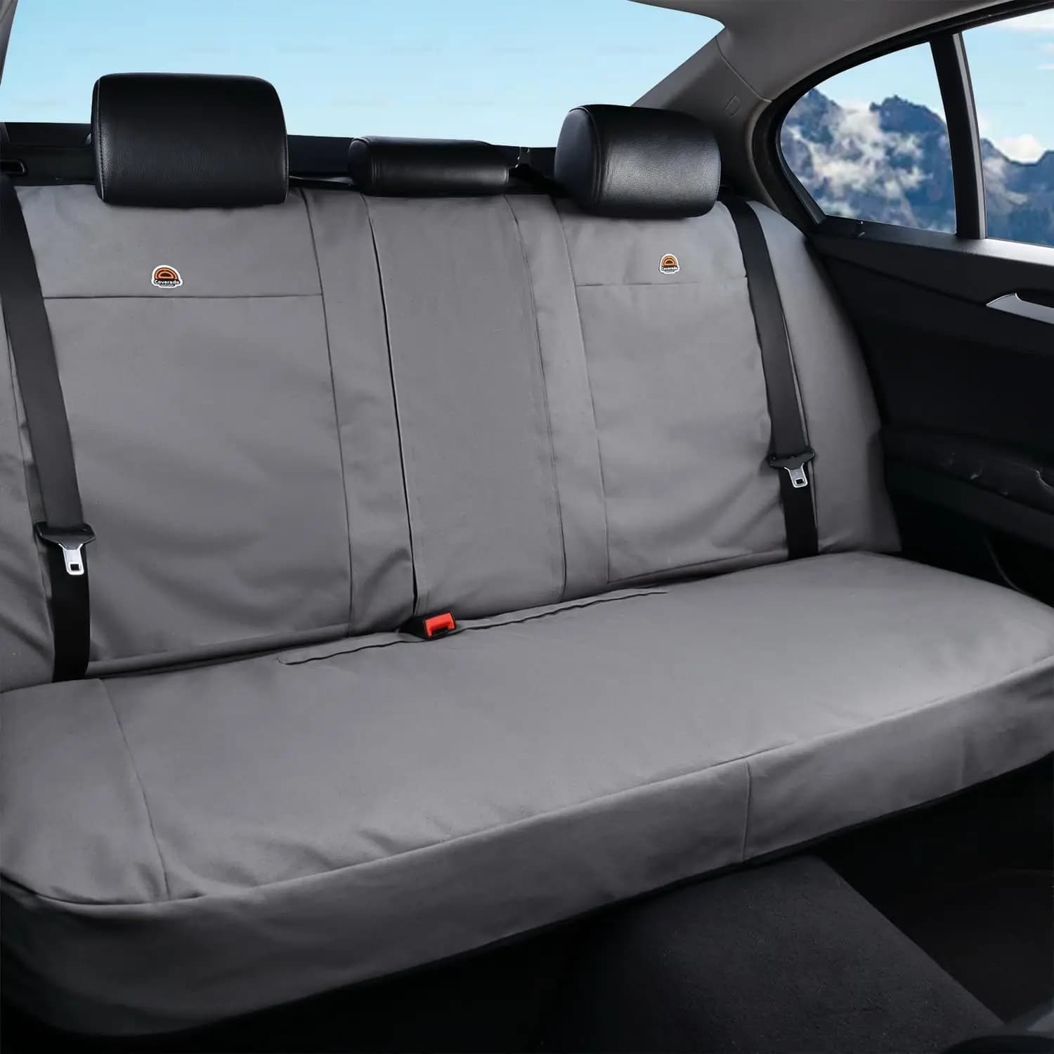 Universal Car Back Seat Cover - Canvas Rear Cushion for Kids, Dogs - Gray