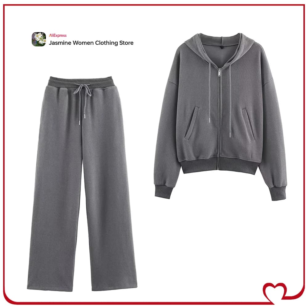 Tute classiche autunnali grigie per donna Set di pantaloni sportivi in cotone Felpa con cappuccio a costine morbide Pantaloni morbidi a costine a gamba dritta abbinati