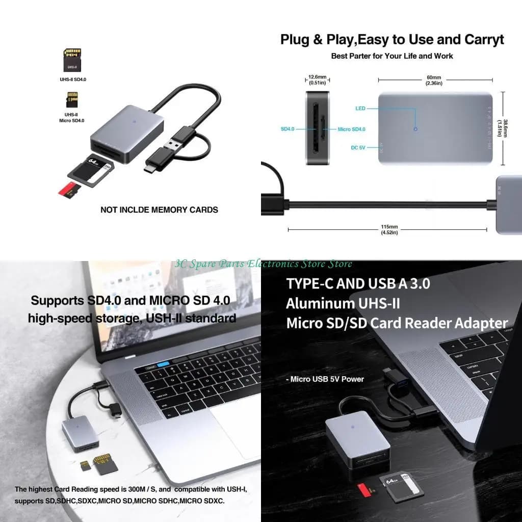 SZ Multiple dispositivo Compatibile SD4.0 Lettore schede 2 in 1 Lettore schede USB e tipo C per tablet per PC per