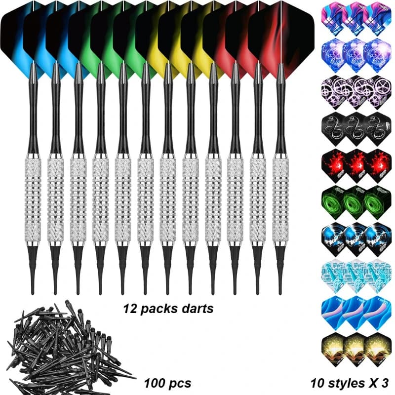 Professional 12pcs Dart Set Multiple Styles Darts Flights Darts Soft Plastic Tips Set For Electronic Dartboard Accessories