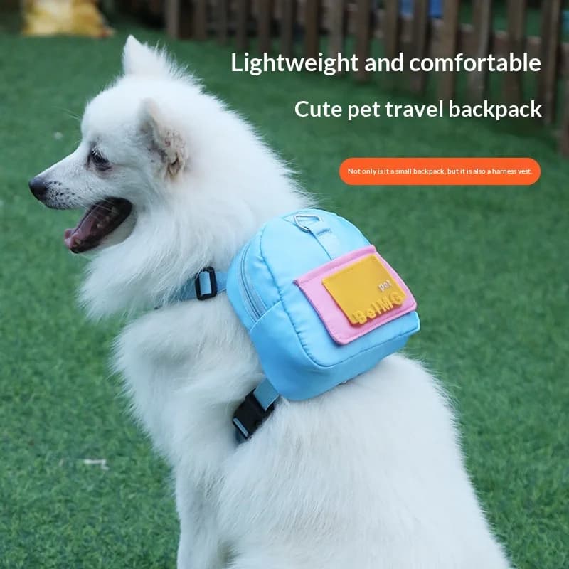Pet Travel Traction Backpack Dog Bag Hands Free Outdoor Supplies for Cats Dogs with Snack Toy Garbage Pockets Dog Schoolbag