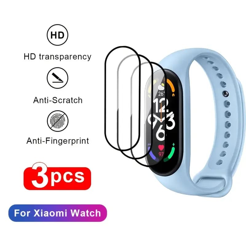 Pellicola proteggi schermo 3D per Xiaomi mi band 8 7 SmartWatch Morbido HD Vetro temperato nano-rivestito completo Mi band 7 6 5 4 3 Accessori