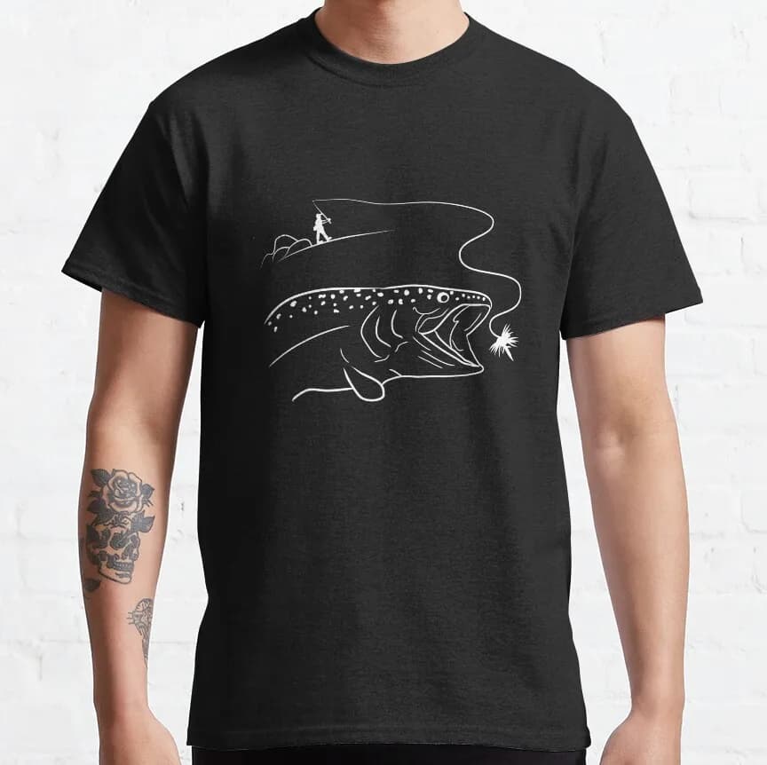 Uomini Pescatore di Pesca A Mosca Trota E Mountain Lover T Camicette Vola Asta Trout Fly Fisher E Pescatore Cotone Magliette E Camicette Breve manica