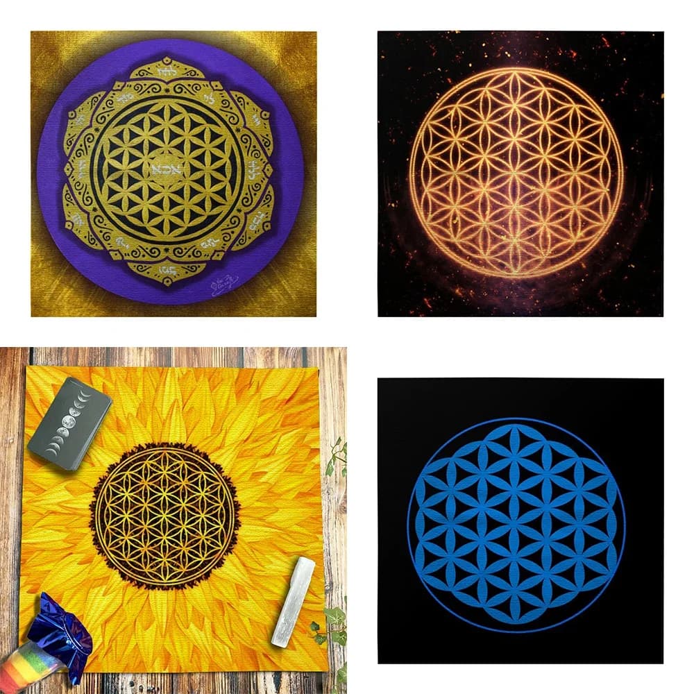 Tappetino per Divinazione Pagan Witchcraft, Telo da Tavolo Astrologico Fiore della Vita, Telo Altare Mandala Girasole