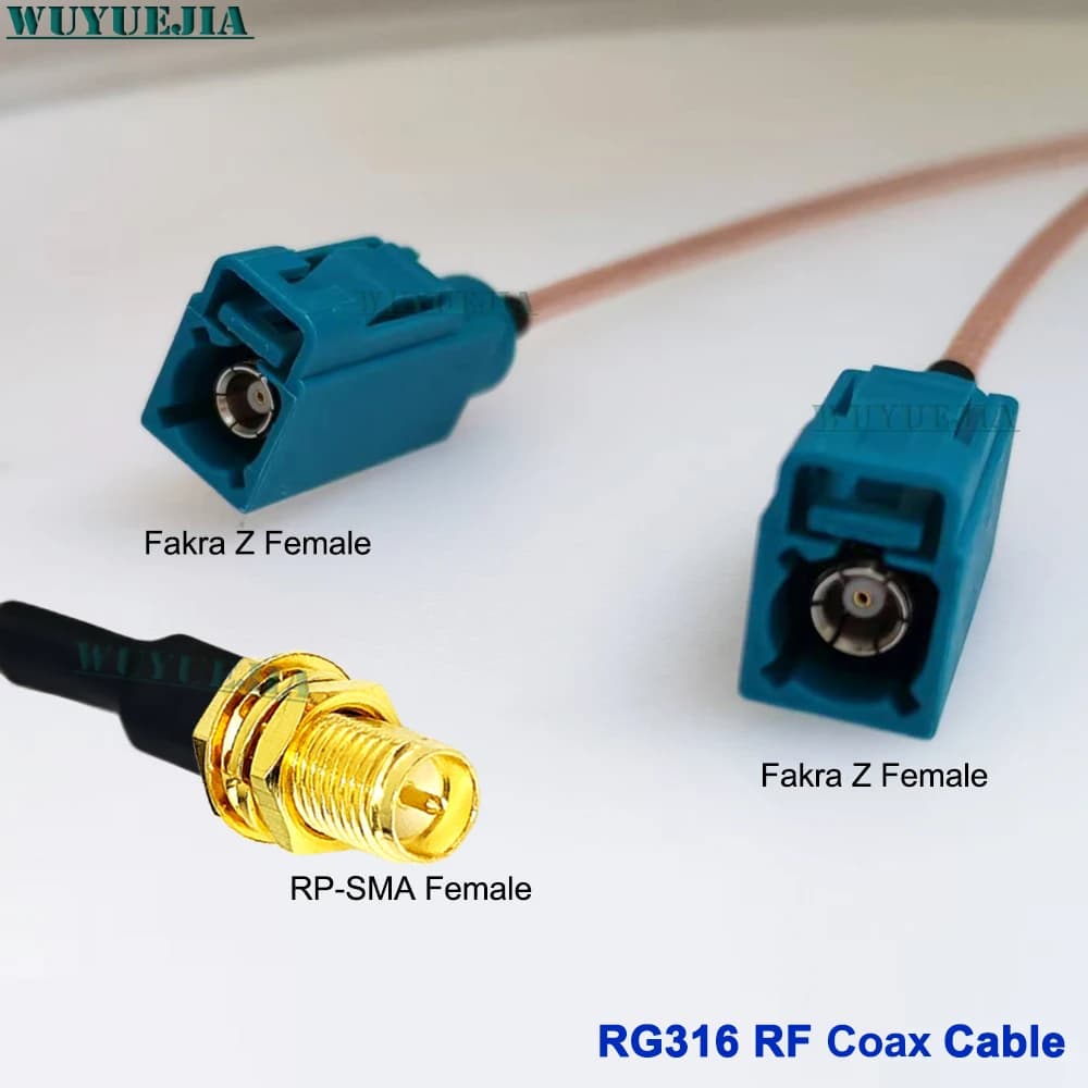 Cavo Coassiale RG-316 Tipo Y da 1 a 2, RP-SMA Femmina a Fakra Z Blu Acqua Femmina + Z Maschio 50-1.5, Cavo Pigtail RF per Antenna Router WIFI