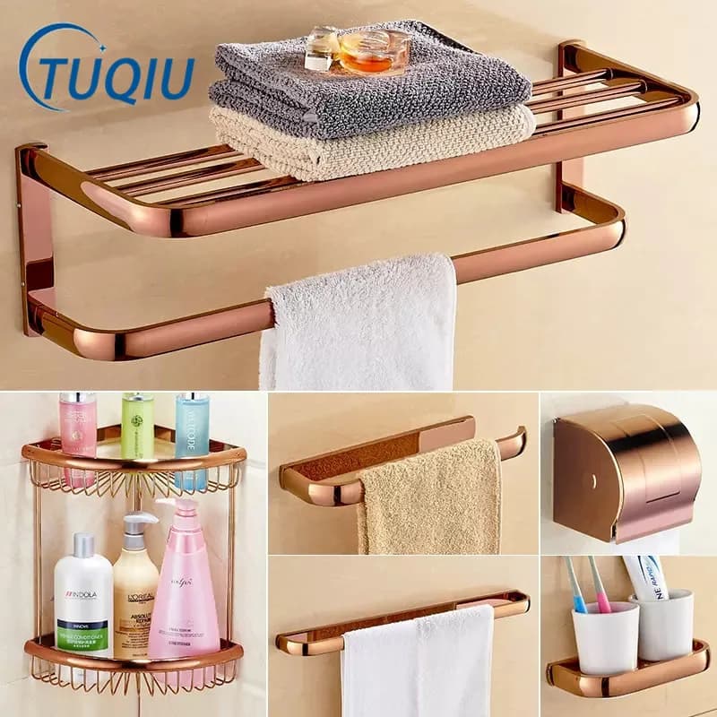 Tuqiu accessori per il bagno portasciugamani in oro rosa, ripiano per il bagno, porta carta, portasciugamani, porta scopino per wc Hardware per il bagno