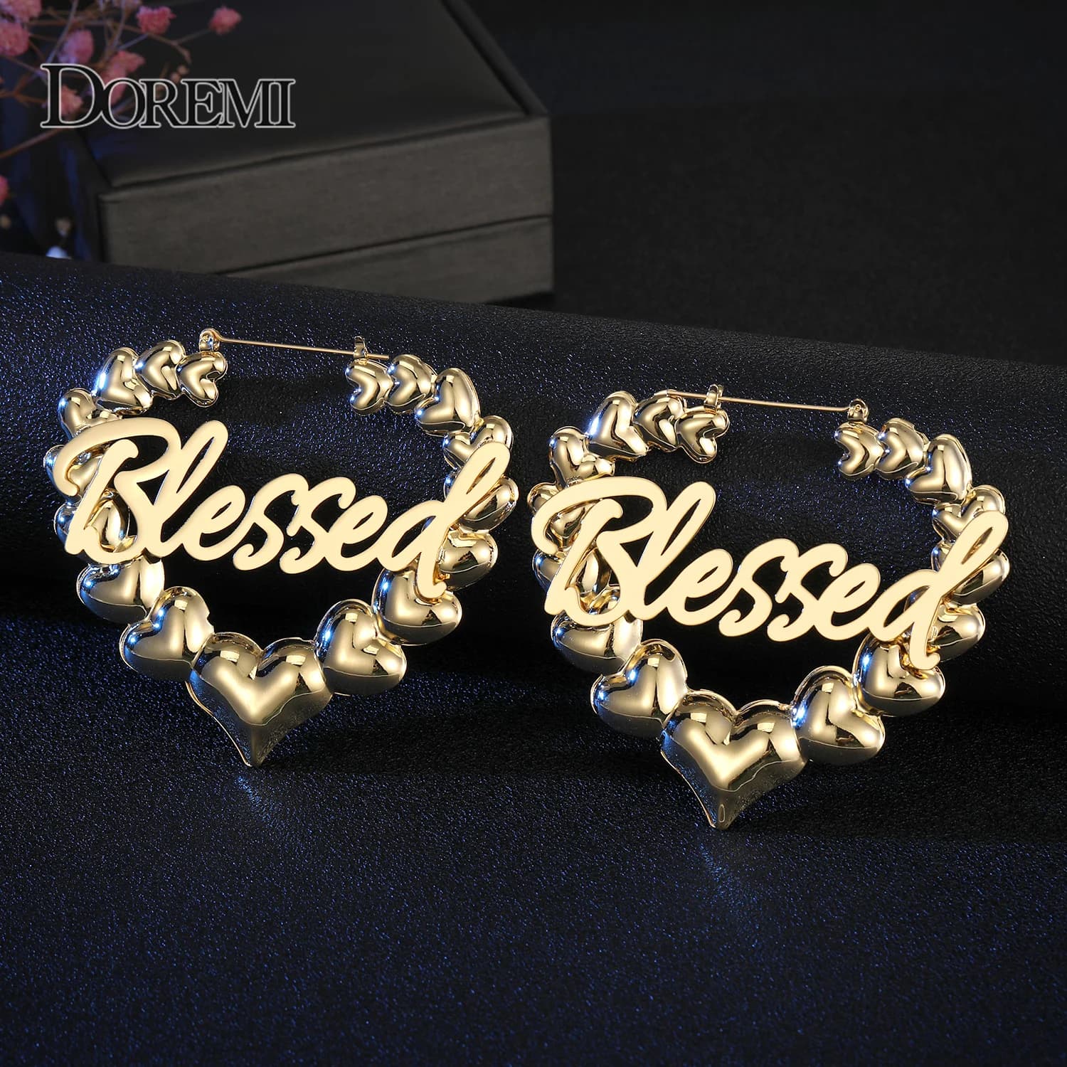 DOREMI 75mm inossidabile personalizza orecchini con nome per le donne Bubble Heart Hoops nome personalizzato orecchino gioielli personalizzati