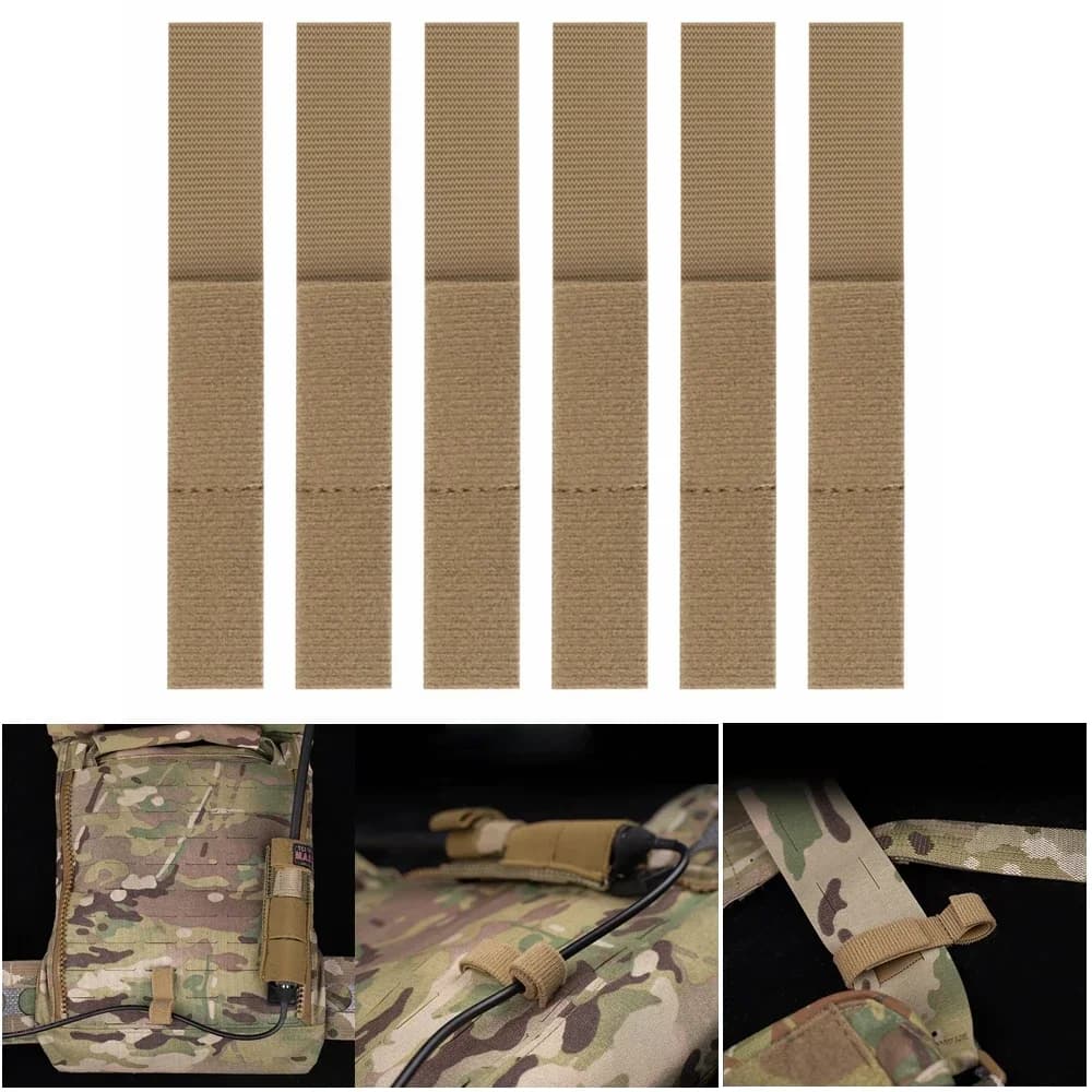 Organizzatore di fascette per cavi con cinghie di fissaggio tattiche Molle da 6 pezzi, fascette riutilizzabili con gancio e anello per gilet Molle, organizer per zaino