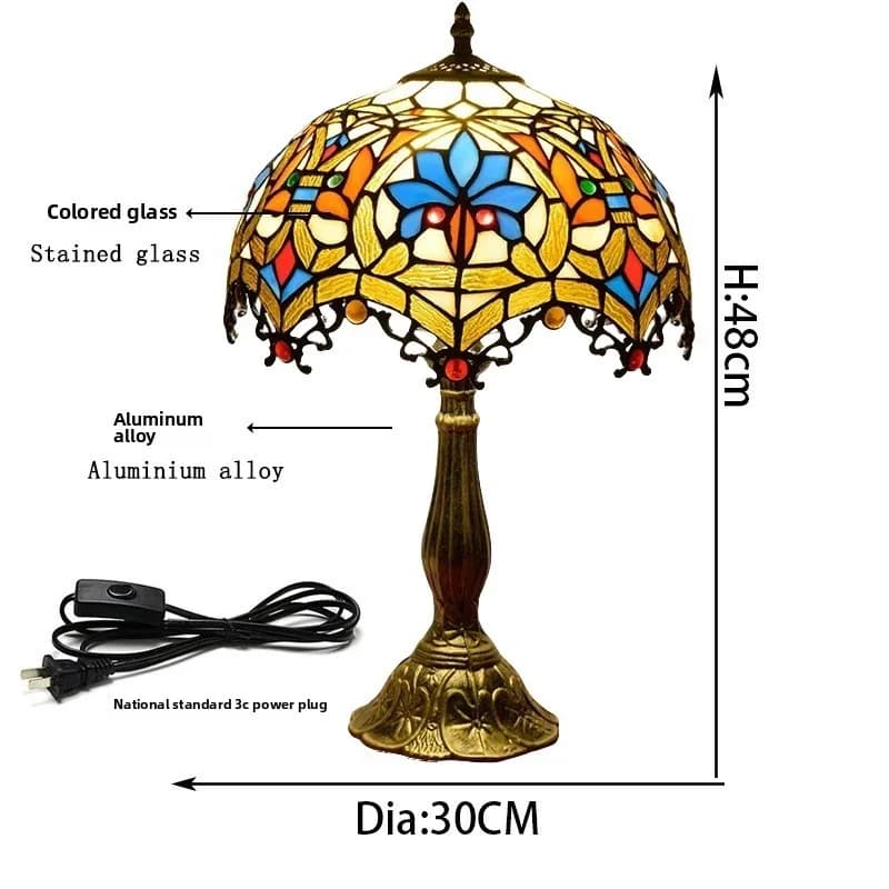 Lampada da tavolo Tiffany Lampada da tavolo colorata in vetro colorato Decorazione della camera da letto Comodino Luci da scrivania d'arte E27 Illuminazione per interni in piedi