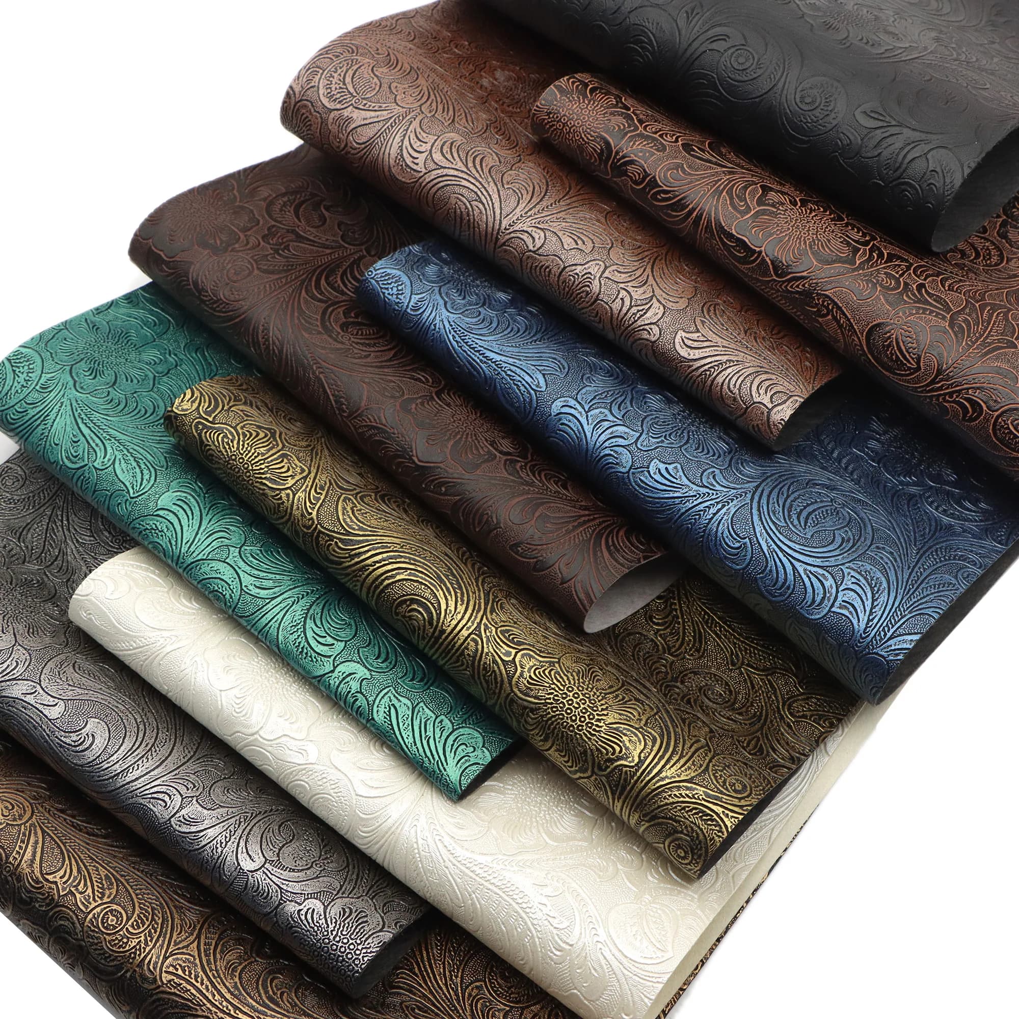 10pcs/set 7.7x12.9inch Retro Bump Textured Faux Leather Sheets Swirls Pattern Embossed Synthetic Leather Fabric