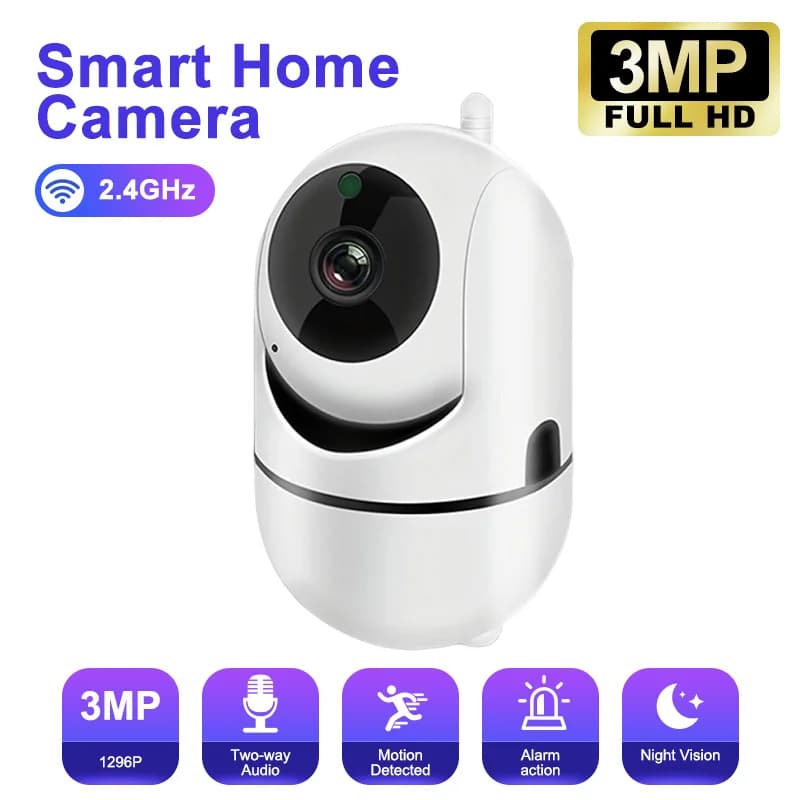 Telecamera IP WiFi 3MP per Casa Intelligente, Visione Notturna Completa, Tracciamento Automatico, Rete Wireless, Videosorveglianza CCTV, Telecamera di Sicurezza per Bambini
