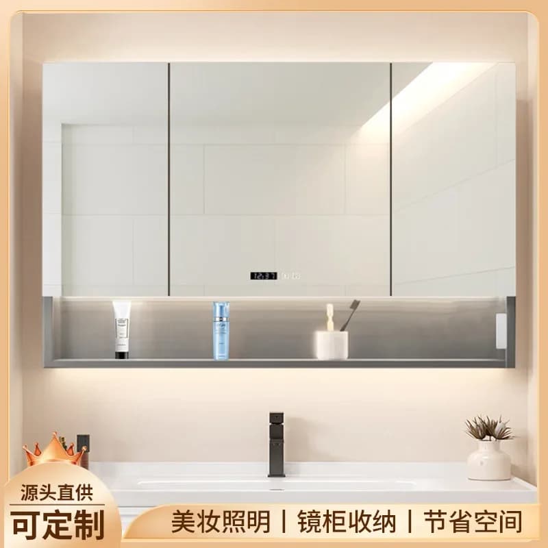 Armadietto a Specchio Intelligente in Acciaio Inox per Bagno, Ampio Armadietto da Parete, Portaoggetti per Doccia e Specchio per il Trucco