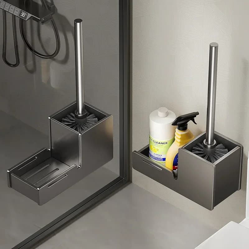 Porta scopino per WC da bagno, appendiabiti, spazio in alluminio, portaoggetti per WC, design anti-scarico, set per la pulizia della casa
